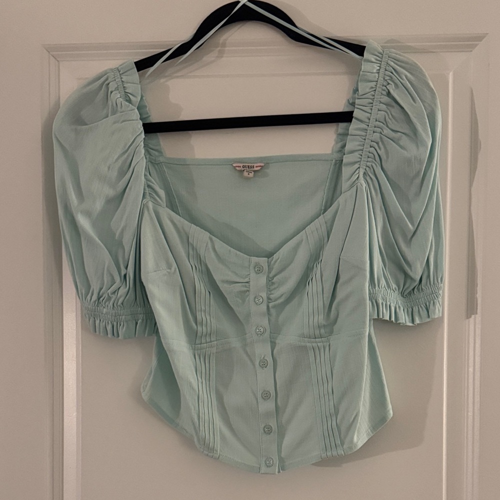 Guess Light Green Puff Sleeve Blouse